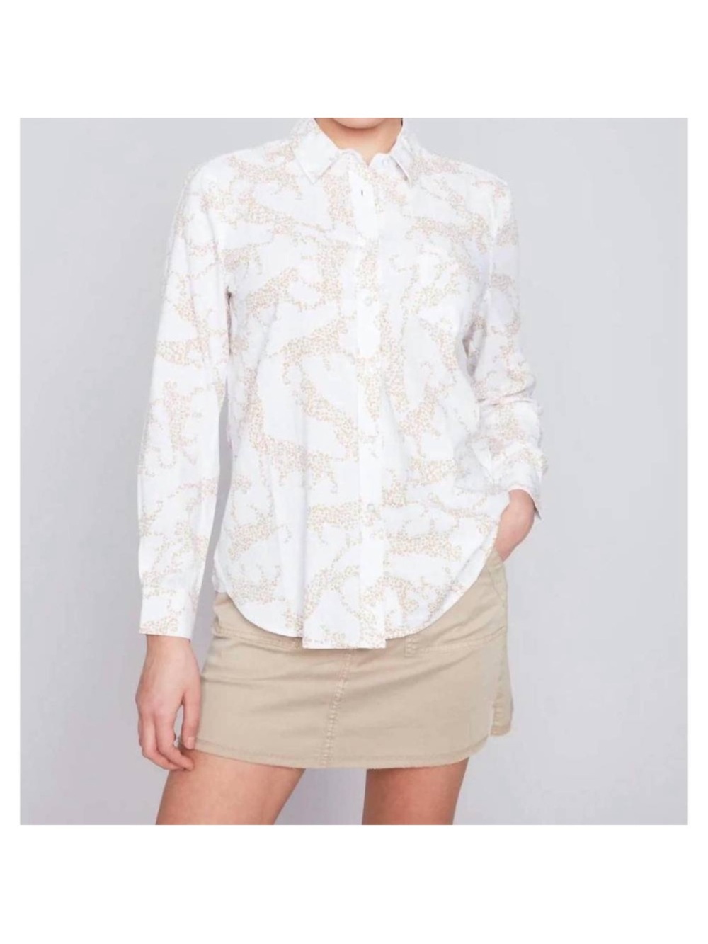 Charlie B White Button-Up Shirt in Golden Cheetah